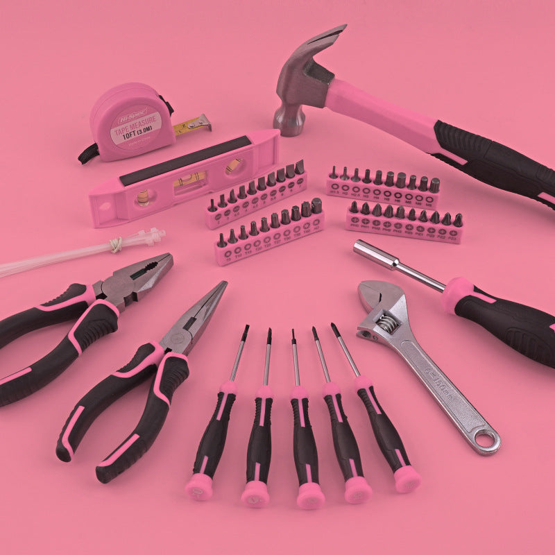 63-Piece Essential Home Repair Tool Kit with Portable Zipper Case (pink)