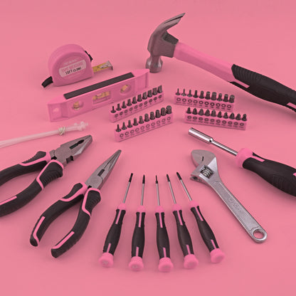 63-Piece Essential Home Repair Tool Kit with Portable Zipper Case (pink)