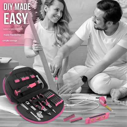 63-Piece Essential Home Repair Tool Kit with Portable Zipper Case (pink)