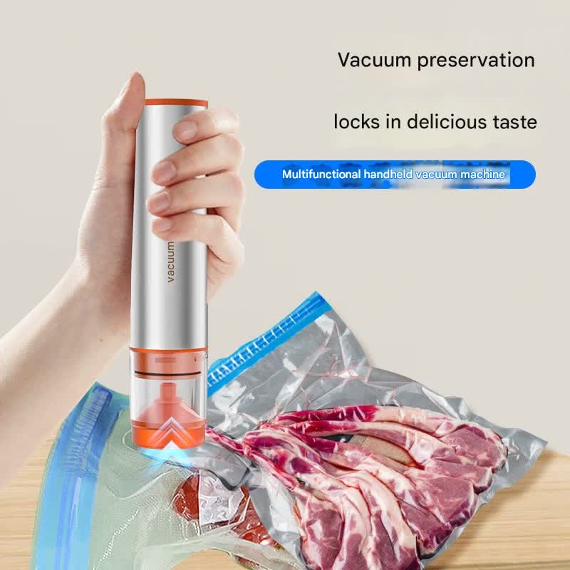 Multi-Function Handheld Electric Vacuum Sealer & Inflator Kit - For Food Bags, Jars, Wine & Balls(Gray Orange)