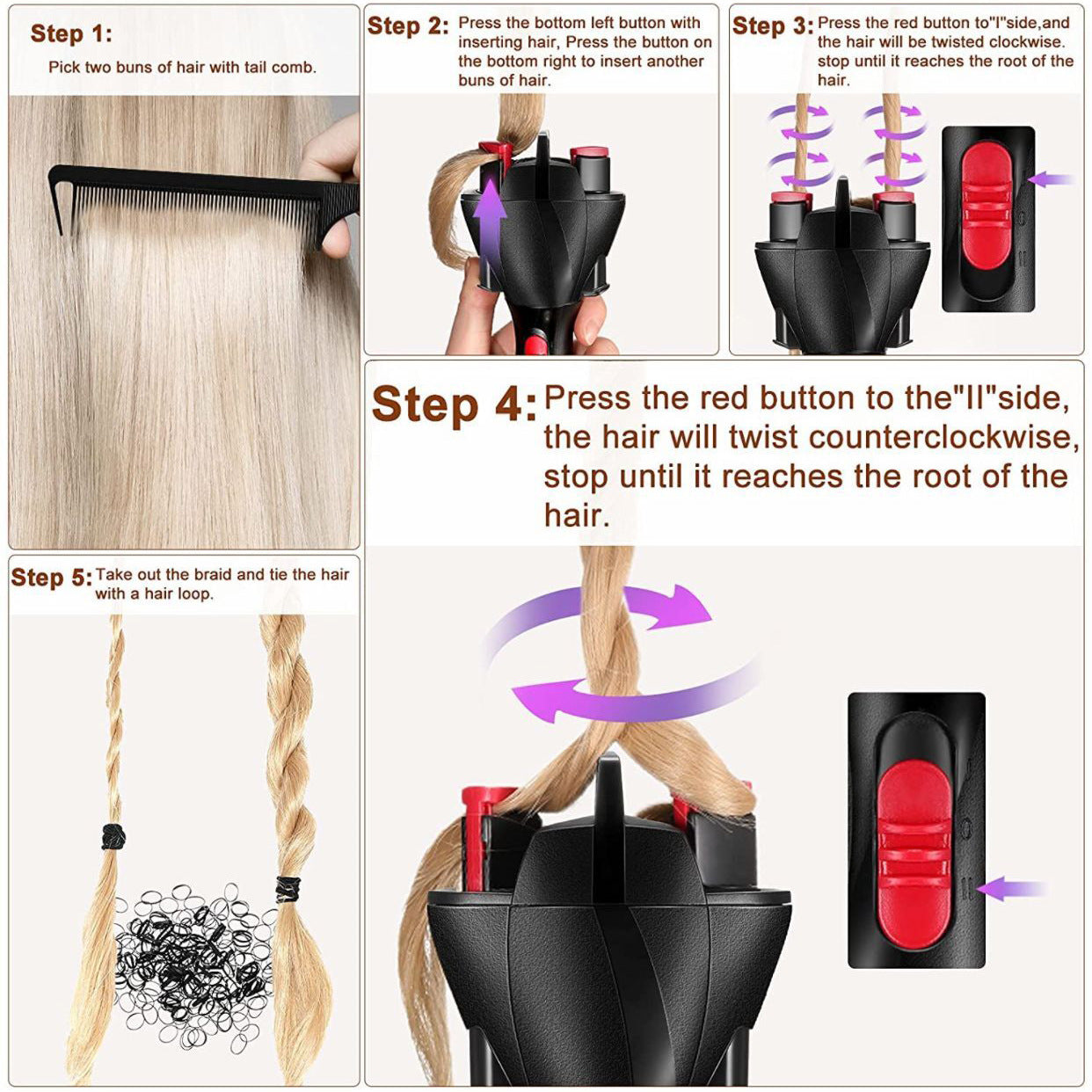 Automatic Hair Braiding Tool - Bi-Directional Rotation, Quick Twist Styling for Braids & Handmade Bracelets(black)