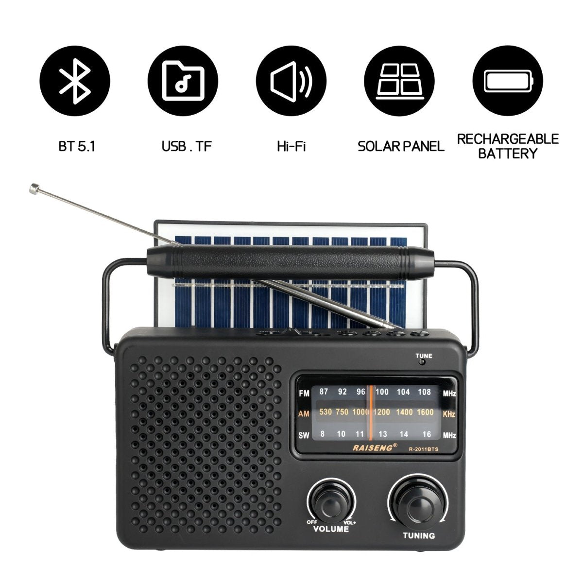 Portable Solar Powered 3 - Band AM/FM/SW Radio with Bluetooth Speaker & Multiple Charging Options(black) - Factory Direct Shop