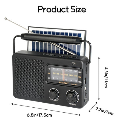 Portable Solar Powered 3 - Band AM/FM/SW Radio with Bluetooth Speaker & Multiple Charging Options(black) - Factory Direct Shop