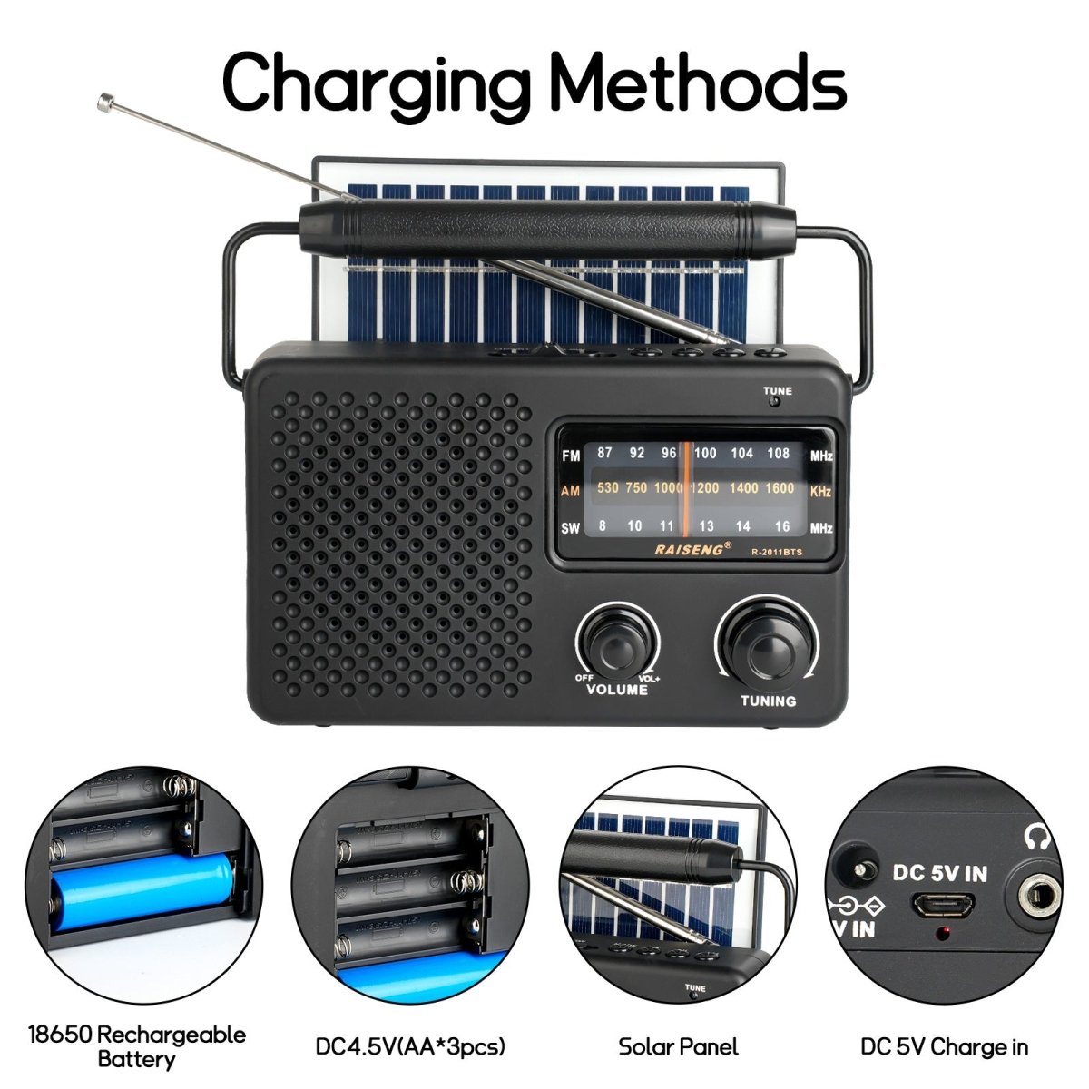 Portable Solar Powered 3 - Band AM/FM/SW Radio with Bluetooth Speaker & Multiple Charging Options(black) - Factory Direct Shop