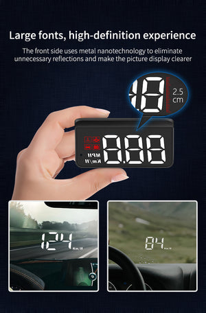 Compact OBD2 Car Head-Up Display (HUD) - Digital Speedometer with 5 Alarm Functions & Adaptive Brightness(black)