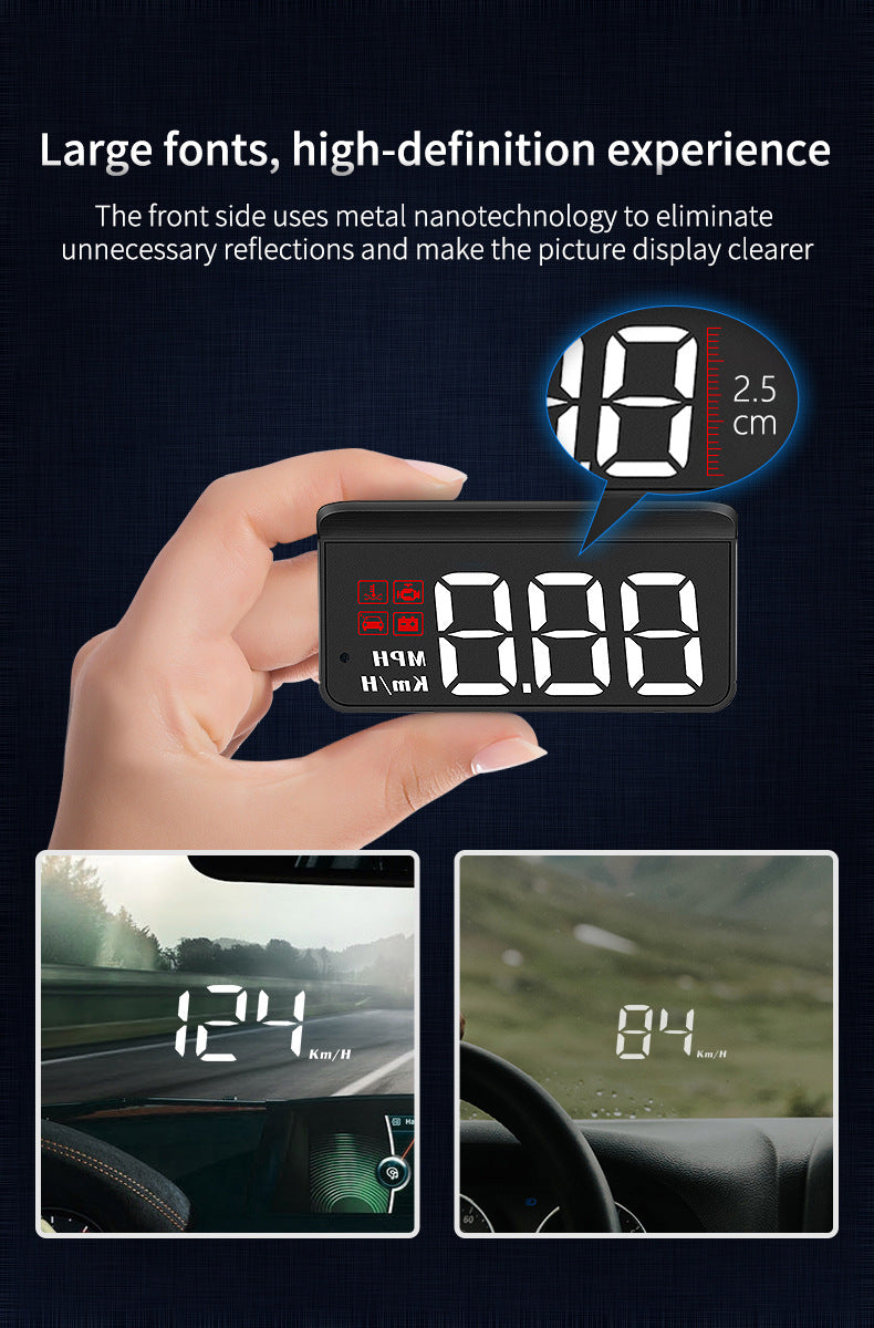 Compact OBD2 Car Head-Up Display (HUD) - Digital Speedometer with 5 Alarm Functions & Adaptive Brightness(black)