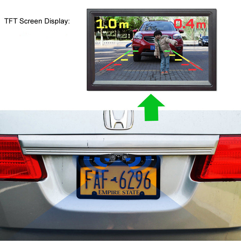 3-in-1 Car Reversing Camera & Parking Sensor System with Monitor - License Plate Frame Mount, Waterproof & Night Vision(black)