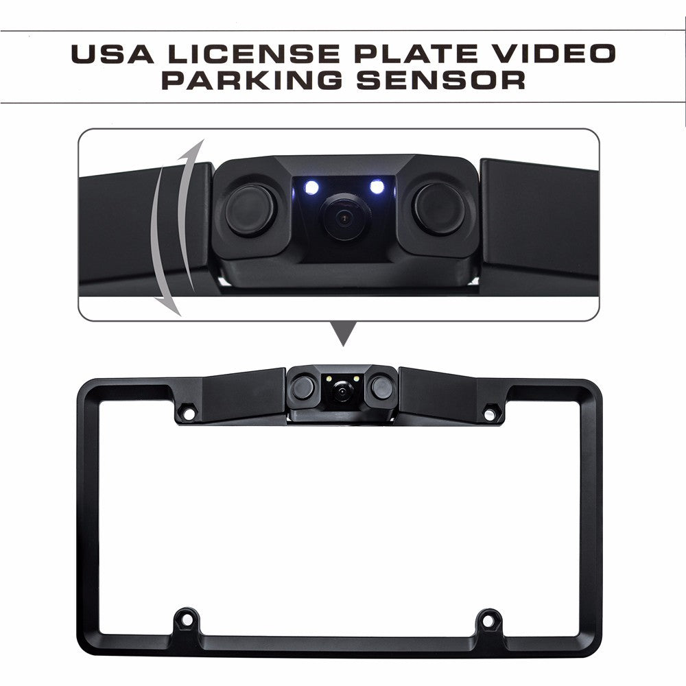 3-in-1 Car Reversing Camera & Parking Sensor System with Monitor - License Plate Frame Mount, Waterproof & Night Vision(black)