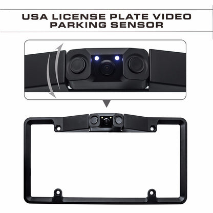 3-in-1 Car Reversing Camera & Parking Sensor System with Monitor - License Plate Frame Mount, Waterproof & Night Vision(black)