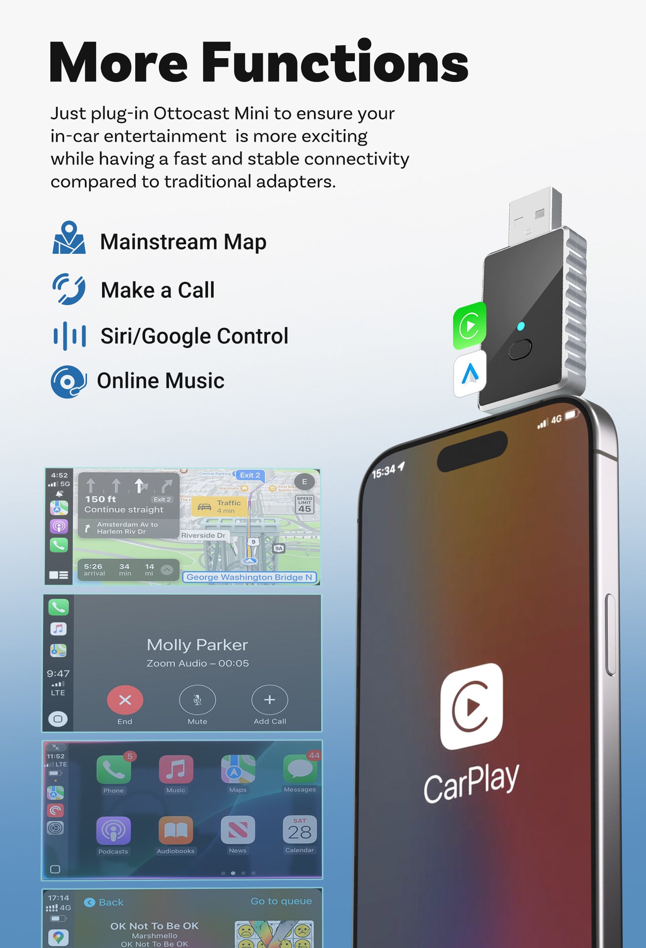 Mini 2-in-1 Wireless CarPlay & Android Auto Adapter - 5GHz WiFi 6, Bluetooth 5.4, Plug & Play Dongle(black)