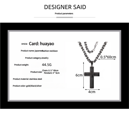 Men's Stainless Steel Layered Cross Pendant with Byzantine Chain - Fashion Statement Necklace(black)