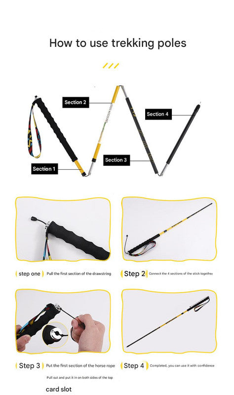 Ultralight Carbon Fiber Foldable Trail Running & Hiking Pole(yellow  Recommended height range 155-165cm)
