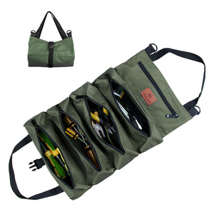 Heavy-Duty Canvas Roll Up Tool Bag & Organizer (Green)