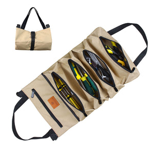 Heavy-Duty Canvas Roll Up Tool Bag & Organizer (Khaki)