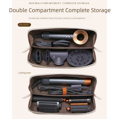 Brown Premium PU Leather Travel Case for Hair Styling Tools - Double Layer Waterproof Organizer Bag for Hair Dryer, Curler & Straightener