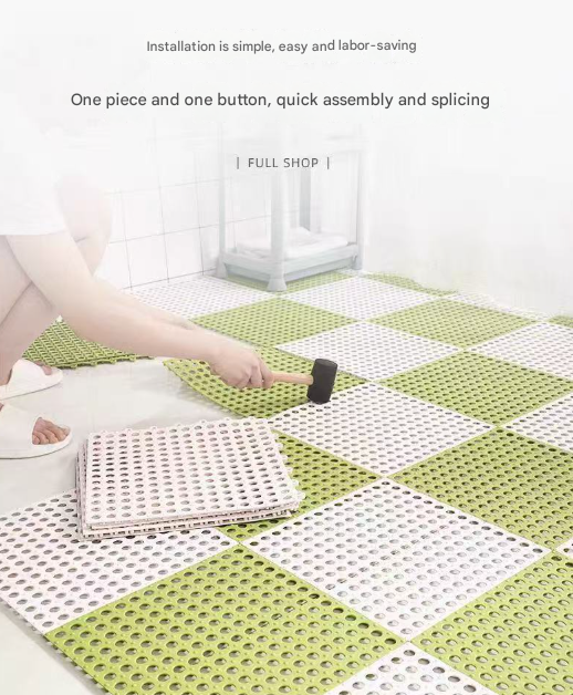 White And Grey DIY Interlocking Non-Slip Floor Tiles - 18-Pack PVC Drainage Mat for Shower & Bathroom Safety