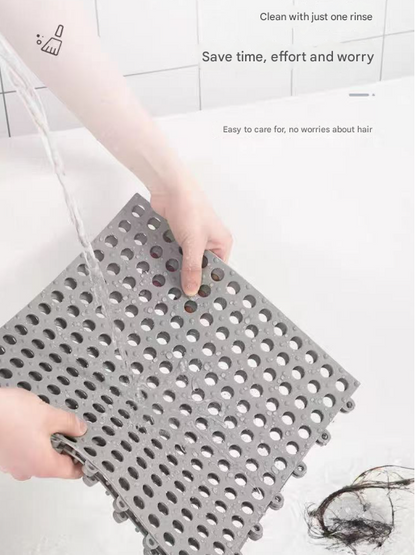 Green And Pink DIY Interlocking Non-Slip Floor Tiles - 12-Pack PVC Drainage Mat for Shower & Bathroom Safety