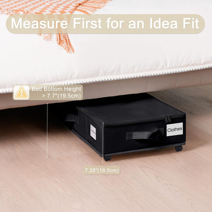 1 piece Black Size S Collapsible Underbed Storage Organizer with Wheels - Fabric Bin with Dustproof Lid