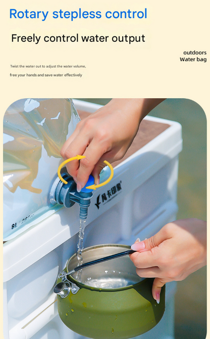 1 Piece Grey 8L Foldable Water Bag - Large Capacity Portable Water Carrier with Spigot for Camping & Outdoors