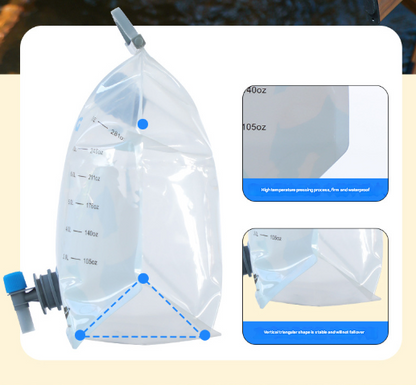 1 Piece Grey 8L Foldable Water Bag - Large Capacity Portable Water Carrier with Spigot for Camping & Outdoors