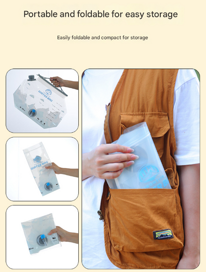 1 Piece Grey 8L Foldable Water Bag - Large Capacity Portable Water Carrier with Spigot for Camping & Outdoors