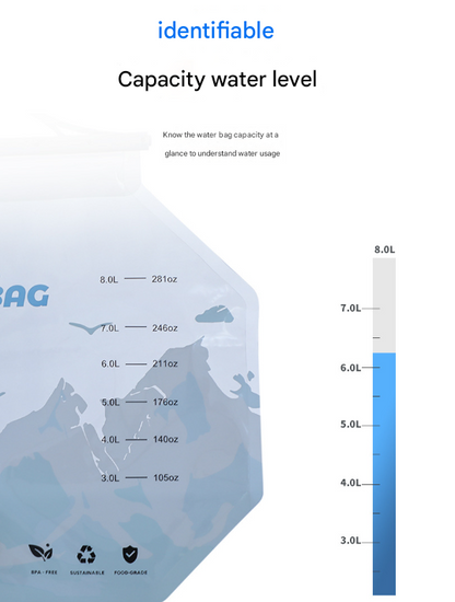 1 Piece Grey 8L Foldable Water Bag - Large Capacity Portable Water Carrier with Spigot for Camping & Outdoors