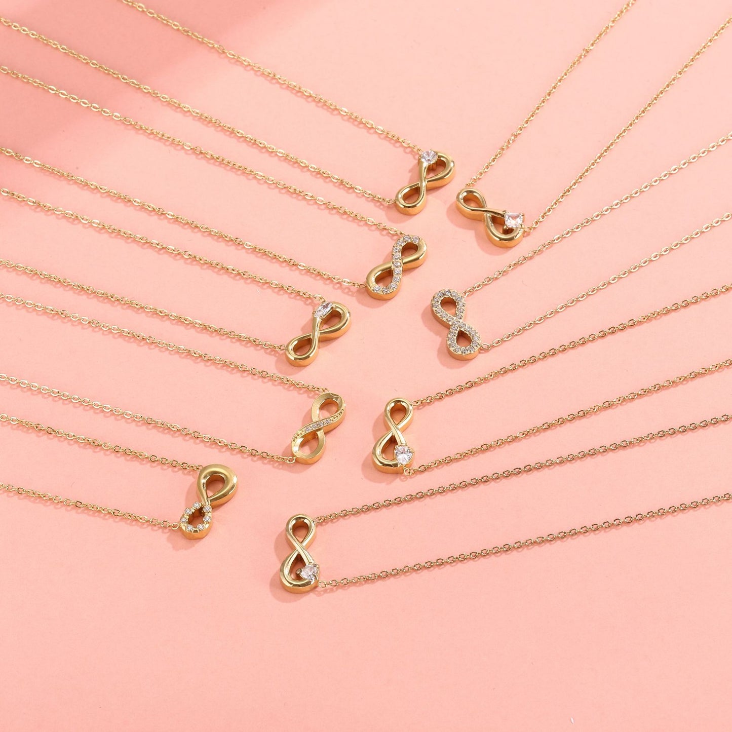 Style 3 Gold Infinity Necklace for Women - Dainty Titanium Steel Pendant with Sparkling Cubic Zirconia