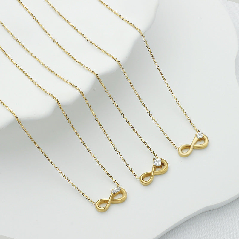 Style 8 Gold Infinity Necklace for Women - Dainty Titanium Steel Pendant with Sparkling Cubic Zirconia