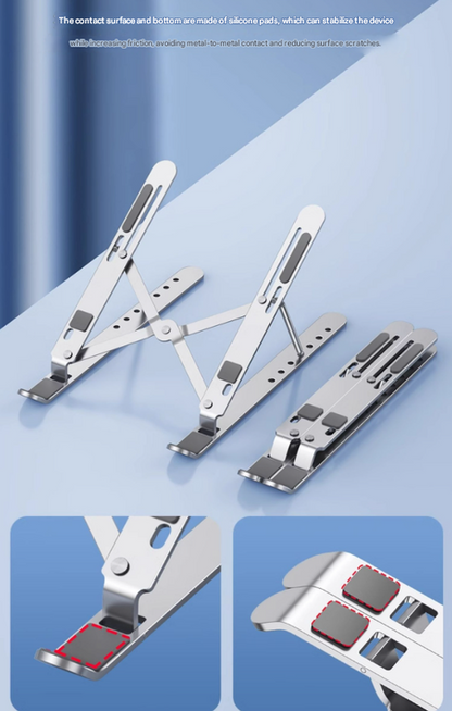 Silver Adjustable Aluminum Laptop Stand with Detachable Cooling Fan - Portable Ergonomic Riser for Desk