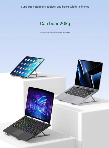 Silver Adjustable Aluminum Laptop Stand with Detachable Cooling Fan - Portable Ergonomic Riser for Desk