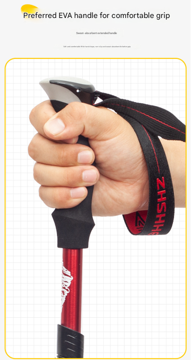 Short Red Ultralight Foldable Hiking Pole - Adjustable Aluminium Trekking Stick with EVA Grip for Outdoor Walking & Climbing