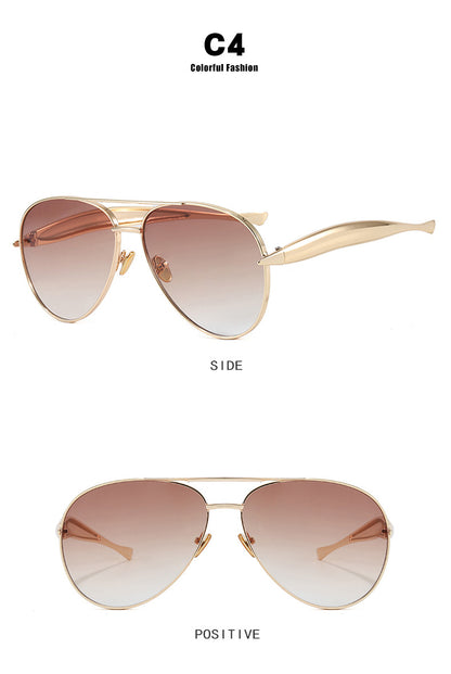 Style C4 Gold Frame Brown Lenses Chic Oversized Aviator Sunglasses - Retro Metal Frame with UV400 Protection for Women