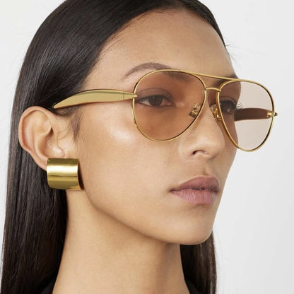 Style C5 Gold Frame Green Lenses Chic Oversized Aviator Sunglasses - Retro Metal Frame with UV400 Protection for Women