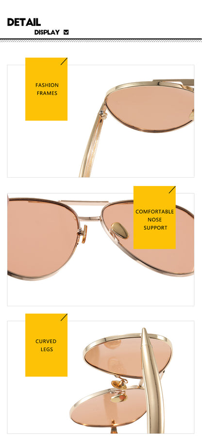 Style C5 Gold Frame Green Lenses Chic Oversized Aviator Sunglasses - Retro Metal Frame with UV400 Protection for Women