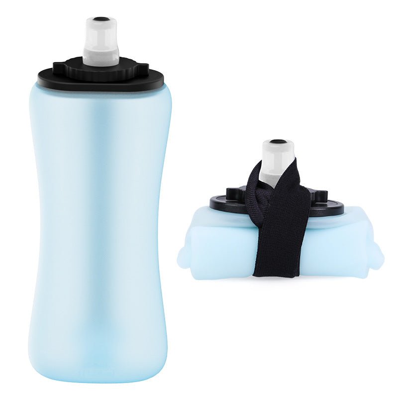Blue Collapsible Handheld Running Flask - 350ml Lightweight Silicone Water Bottle with Bite Valve - Factory Direct Shop