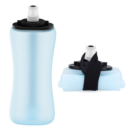 Blue Collapsible Handheld Running Flask - 350ml Lightweight Silicone Water Bottle with Bite Valve - Factory Direct Shop