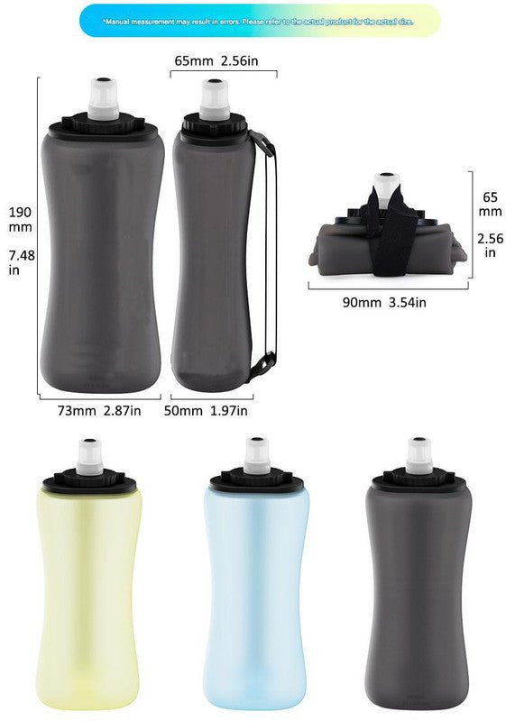 Blue Collapsible Handheld Running Flask - 350ml Lightweight Silicone Water Bottle with Bite Valve - Factory Direct Shop