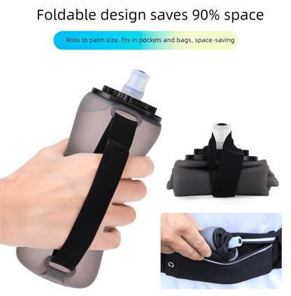 Blue Collapsible Handheld Running Flask - 350ml Lightweight Silicone Water Bottle with Bite Valve - Factory Direct Shop