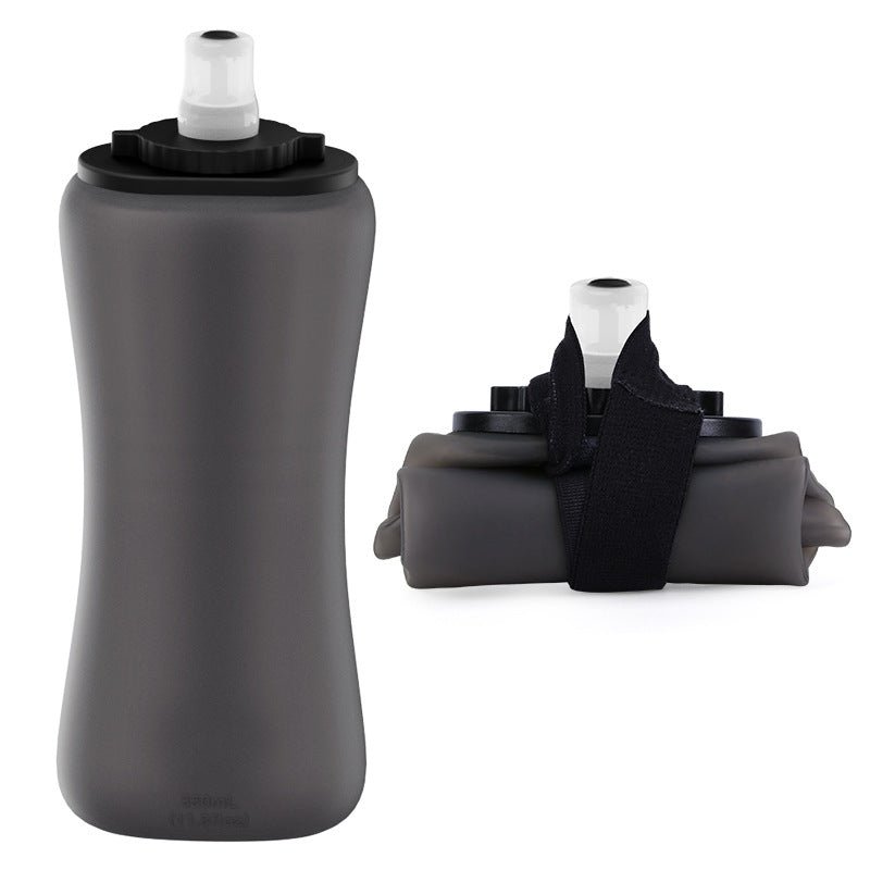 Black Collapsible Handheld Running Flask - 350ml Lightweight Silicone Water Bottle with Bite Valve - Factory Direct Shop
