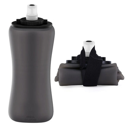 Black Collapsible Handheld Running Flask - 350ml Lightweight Silicone Water Bottle with Bite Valve - Factory Direct Shop