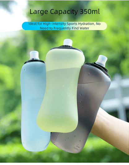 Black Collapsible Handheld Running Flask - 350ml Lightweight Silicone Water Bottle with Bite Valve - Factory Direct Shop