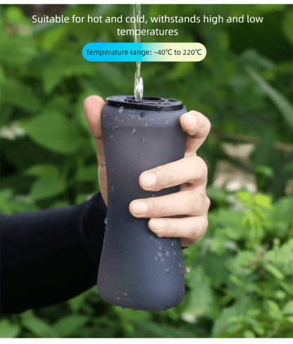 Black Collapsible Handheld Running Flask - 350ml Lightweight Silicone Water Bottle with Bite Valve - Factory Direct Shop