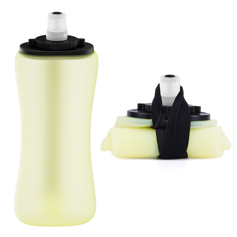 Yellow Collapsible Handheld Running Flask - 350ml Lightweight Silicone Water Bottle with Bite Valve - Factory Direct Shop