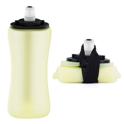 Yellow Collapsible Handheld Running Flask - 350ml Lightweight Silicone Water Bottle with Bite Valve - Factory Direct Shop
