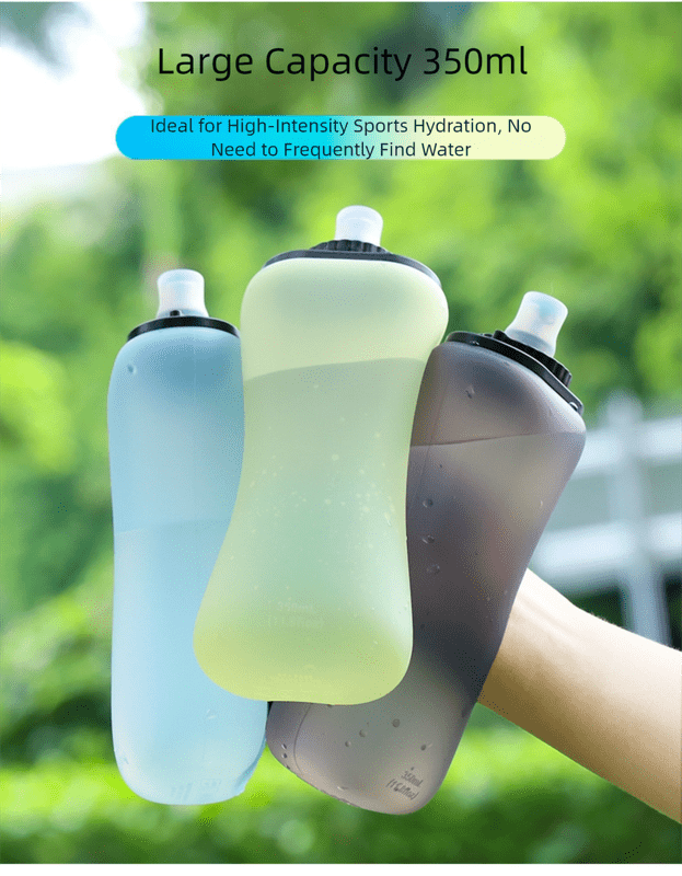 Yellow Collapsible Handheld Running Flask - 350ml Lightweight Silicone Water Bottle with Bite Valve - Factory Direct Shop