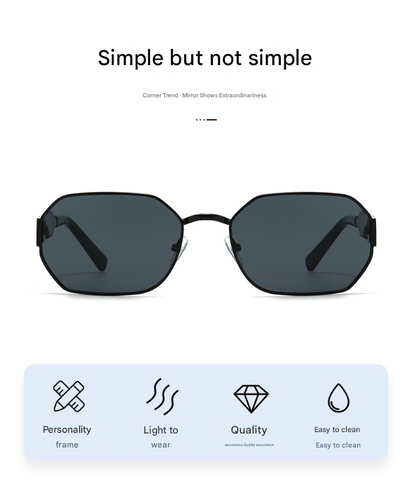 Gold Frame and Black Grey Lenses Modern Retro Geometric Sunglasses - Chic Metal Frame with UV400 Lenses and Black PU Leather Protective Case
