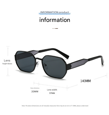 Gold Frame and Pink Grey Lenses Modern Retro Geometric Sunglasses - Chic Metal Frame with UV400 Lenses and Black PU Leather Protective Case