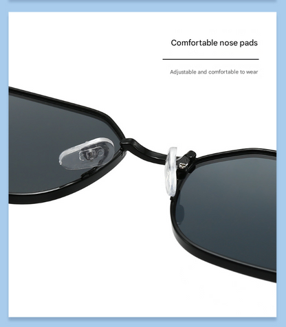Gold Frame and Pink Grey Lenses Modern Retro Geometric Sunglasses - Chic Metal Frame with UV400 Lenses and Black PU Leather Protective Case