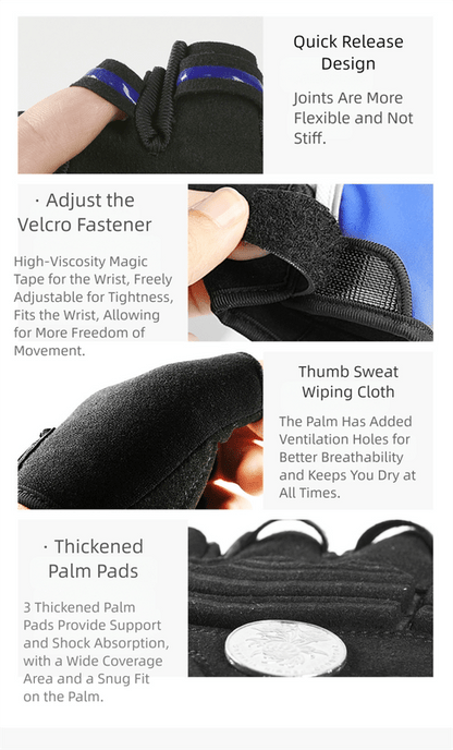 Gym Gloves - XL - Blue Padded Half - Finger Gym & Fitness - Factory Direct Shop