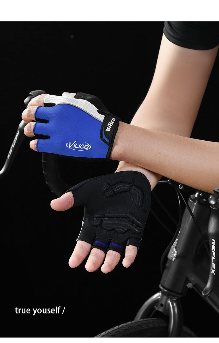 Gym Gloves - XL - Blue Padded Half - Finger Gym & Fitness - Factory Direct Shop